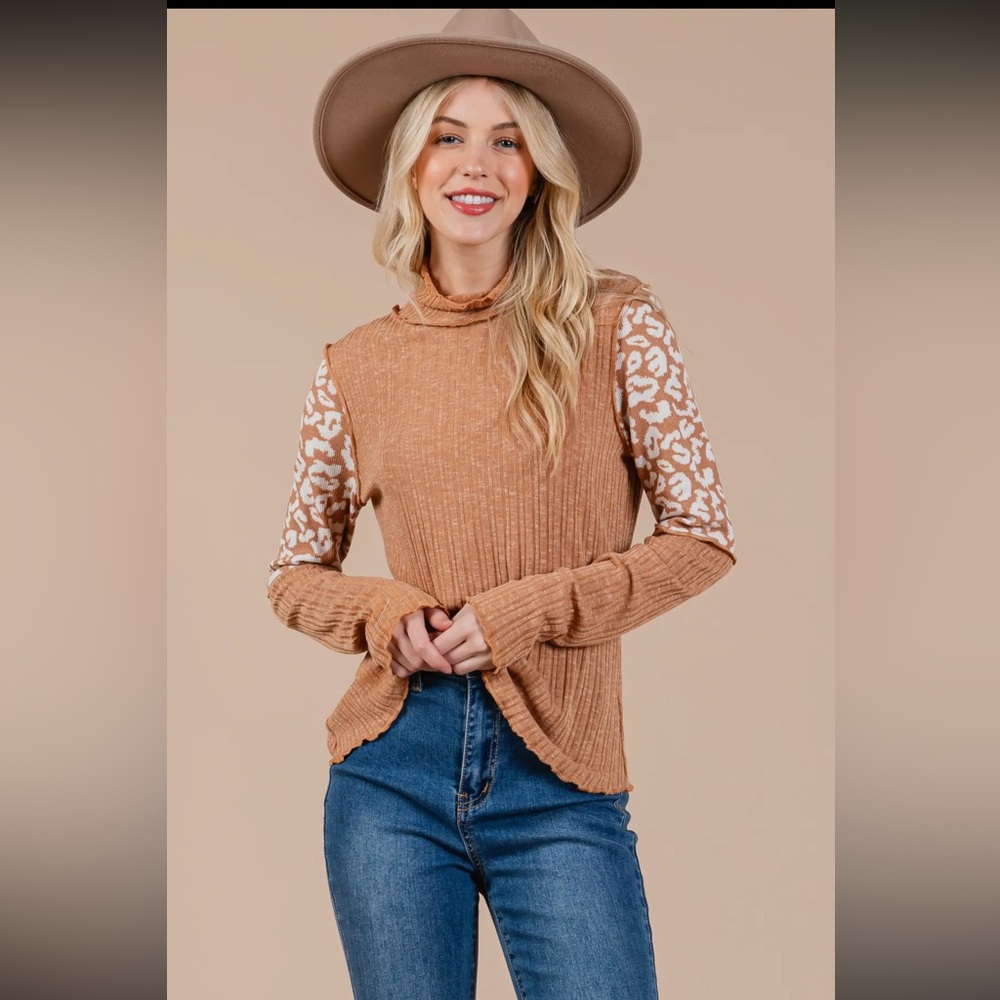 Boho Animal Print Color Block Top
